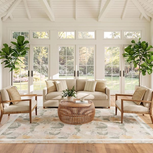 Botanical Washables Beige Multicolor 8 ft. x 10 ft. Floral Contemporary Area Rug