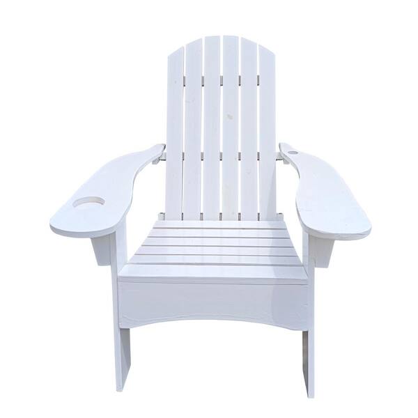 Unbranded Outdoor or Indoor Wood Adirondack Chair Armrest With Cup Hole And Umbrella Hole White