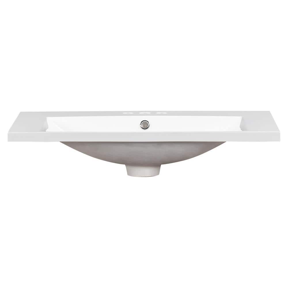 FUNKOL 30 in. x 18 in. Single Basin 3 Hole Resin Material Bathroom Sink ...