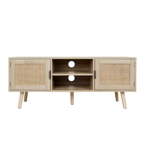 47 in. Natural Oak TV Stand Fits TVs Up to 55 in. Entertainment Cabinet Media Console with Storage Doors