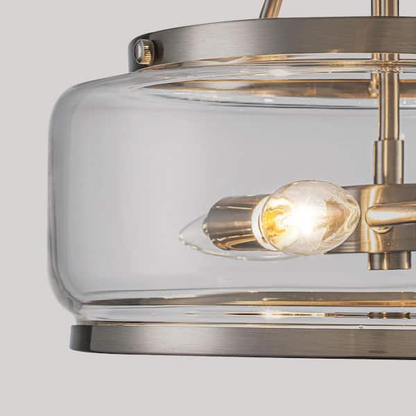 Kost 3-Light 11.8 in. Brush Nickel Semi Flush Mount Ceiling Light with Glass Shade