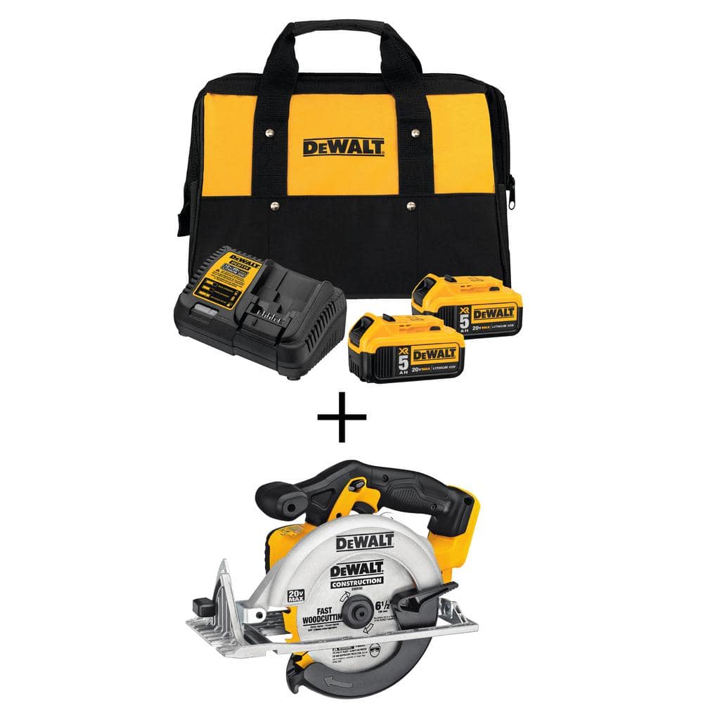 DEWALT 20V MAX Cordless 6-1/2 in. Circular Saw, (2) 20V MAX XR Premium  Lithium-Ion 5.0Ah Batteries, and Charger DCB2052CKW391B The Home Depot