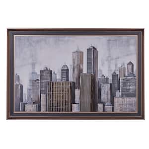 1- Panel City Buildings Framed Wall Art with Brown Frame 40 in. x 59 in.