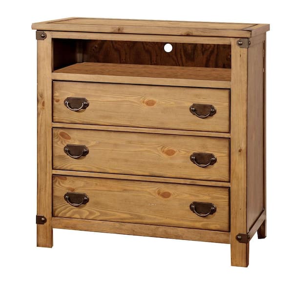 Pioneer Burnished Pine Trunk Bench with Drawer 38 in.