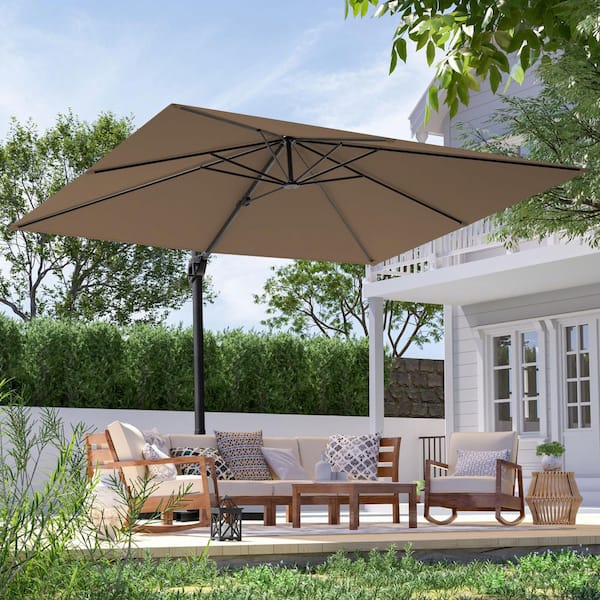 JOYESERY 10 x 8 ft. Metal Rectangle Cantilever Patio Umbrella Solution-Dyed Fabric and 360° Rotation System in Taupe