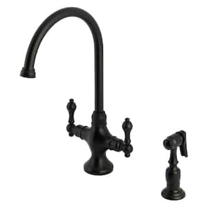 Vintage Deck Mount Double Handle Single-Hole Standard Kitchen Faucet with Sprayer in Matte Black