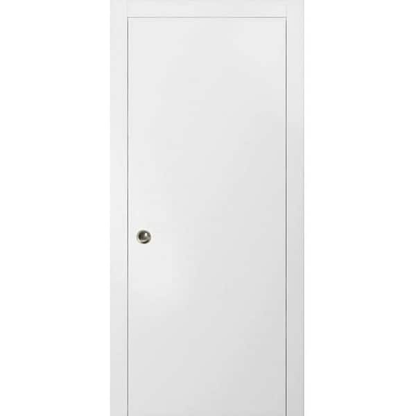 Planum 0010 42 in. x 96 in. Flush White Finished Wood Sliding Door with Single Pocket Hardware