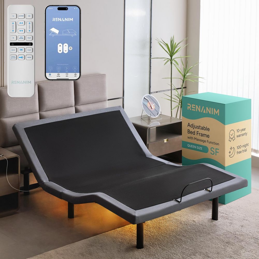 Gray Full Adjustable Bed Frame, Massage, Wireless Remote/APP, USB Ports, Under-Bed Light, Head/Foot Incline price history on PriceWatchPro