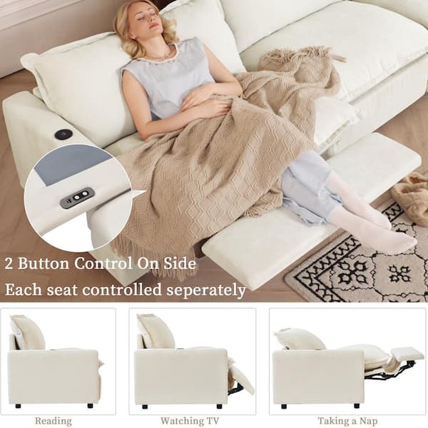 Power Recliner 140 in. Square Arm Beige Linen 8-Piece U-Shaped Modular Sectional Sofa w/ Ottomans, Heat and USB Ports