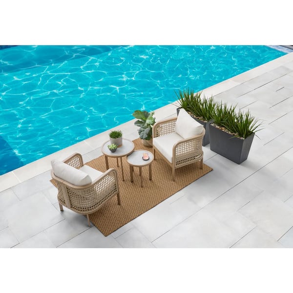 Stonegrove 4-Piece Brown Wicker Outdoor Bistro Set with Cushionguard Cushions in Putty Beige