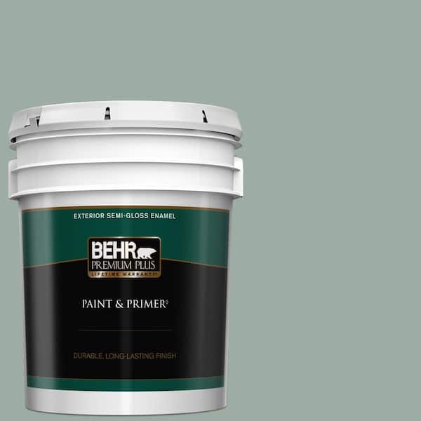 BEHR PREMIUM PLUS 5 gal. #N420-3 Misty Moss Semi-Gloss Enamel Exterior Paint & Primer