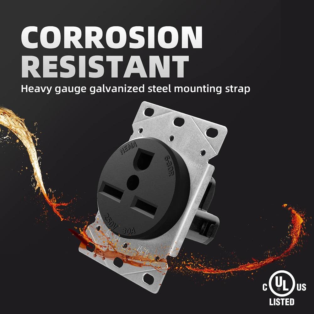 30 Amp Black Thermoplastic Tamper Resistant Single Outlet