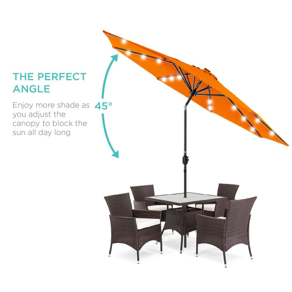 10ft Orange Solar LED Lighted Patio Umbrella with Tilt Adjustment
