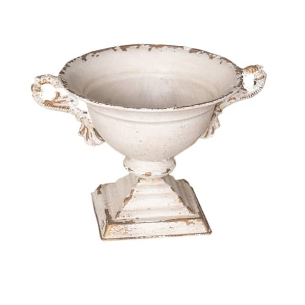 White Metal Vintage Double-Handled Flower Pot Indoor/Outdoor Individual Floor Planters (1-Pack)