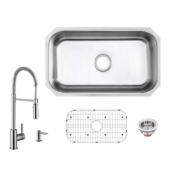 Schon All-in-One Undermount 18-Gauge Stainless Steel 30-1/2 in. 0-Hole Single Bowl Kitchen Sink with Pull Down Faucet