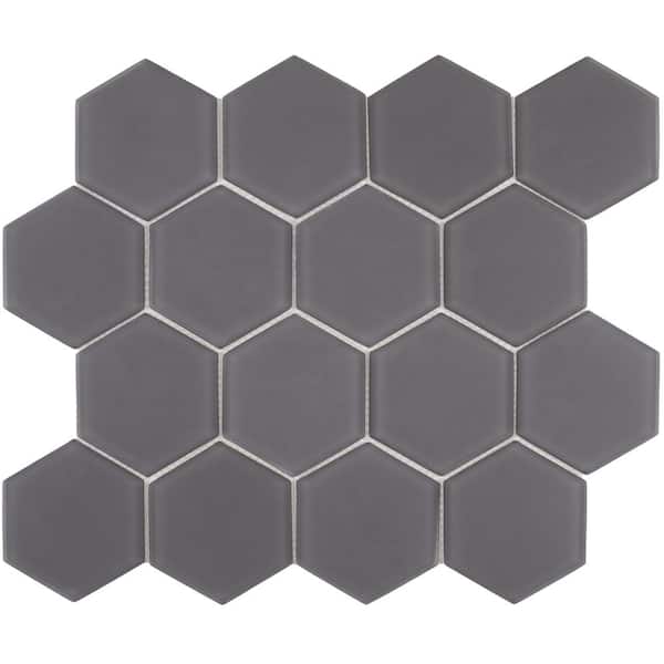 3 in. Beehive 10.25 in. x 11.75 in. Hexagon Carbon Matte Glass Mesh-Mounted Mosaic Tile (9.13 sq. ft./Case)