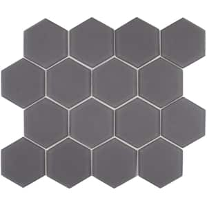 3 in. Beehive 10.25 in. x 11.75 in. Hexagon Carbon Matte Glass Mesh-Mounted Mosaic Tile (9.13 sq. ft./Case)