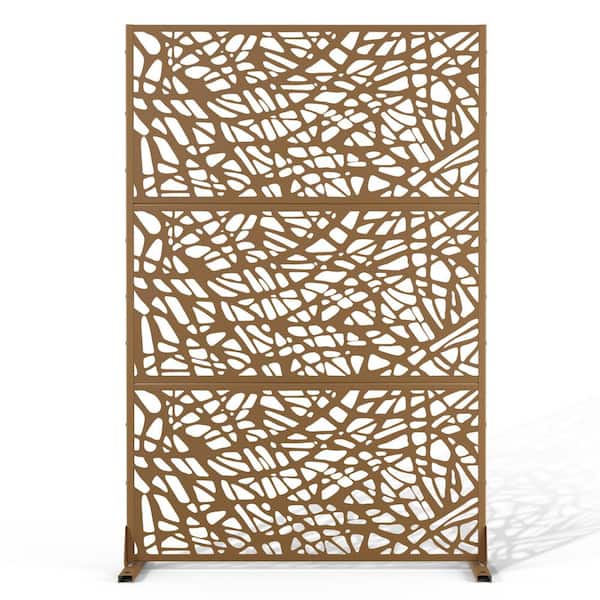 Brown 47 in. W x 72 in. H Rectangular Metal Freestanding Decorative Screen for Indoor-Outdoor Decor
