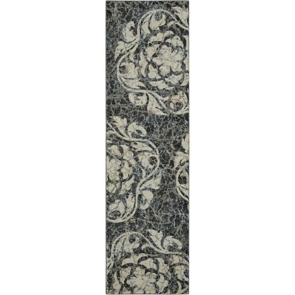 2 ft. x 8 ft. White Floral Washable Runner Area Rug