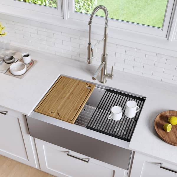 Kore 16 Gauge Stainless Steel 33" Single Bowl Farmhouse Apron Kitchen Sink with WasteGuard Garbage Disposal