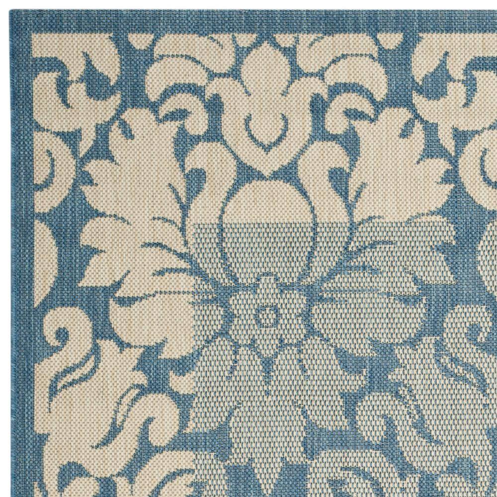 Blue Synthetic Flat Woven Reversible Runner with Damask Print