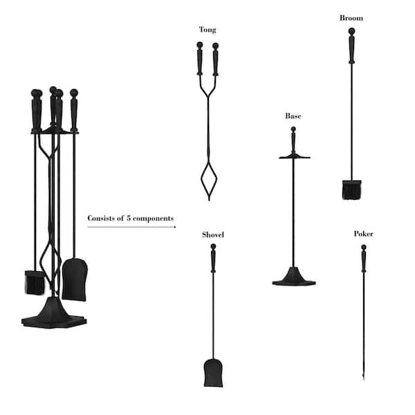 Lavish Home Black 5-Piece Fireplace Tool Set with Ergonomic Ball