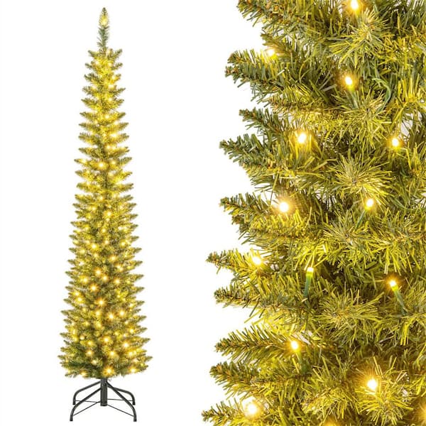 6 ft. PreLit 160 LED Lights Pencil Christmas Tree with 390 Branch Tips Party