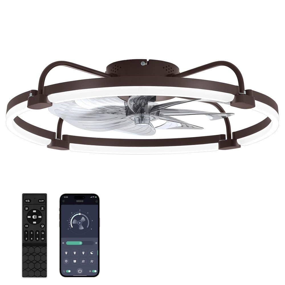 24 in. Vintage Brown Indoor 3000-6000K Dimmable LED Quiet Low Profile Ceiling Fans with Lights and Remote for Bedroom price history on PriceWatchPro
