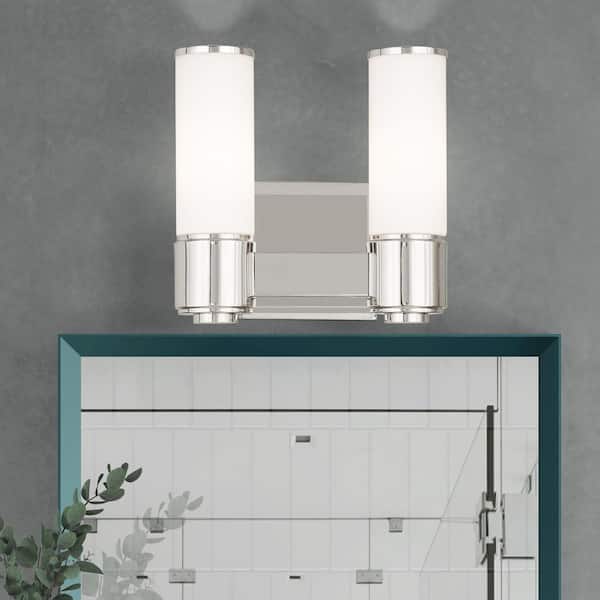 AVIANCE LIGHTING Timbercreek 10 in. Width 2-Light Polished Nickel ADA Vanity Light with Satin Opal White Glass Shades