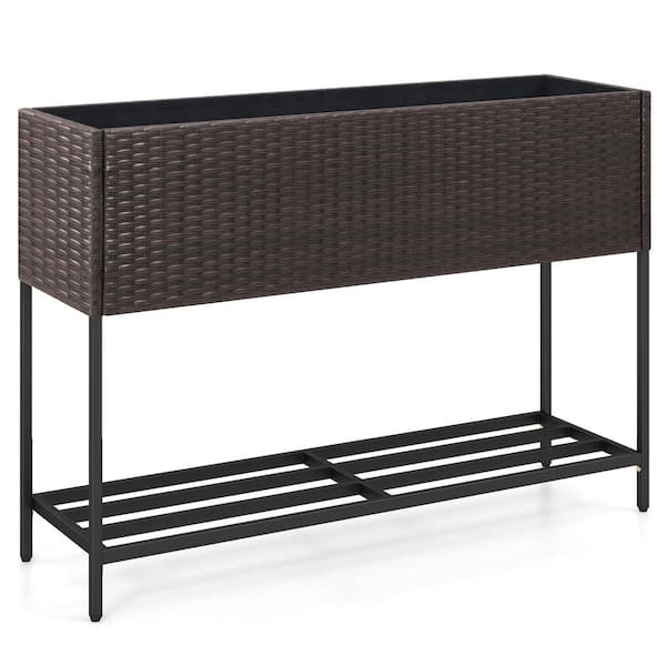 40 in. x 12 in. x 28 in. Brown Wicker Raised Garden Bed with Storage Shelf and Drainage Gaps for Flowers