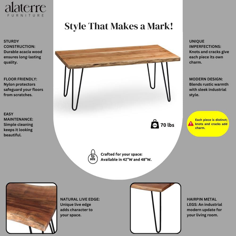 Acacia Wood & Metal Hairpin 51" Live Edge Coffee Table
