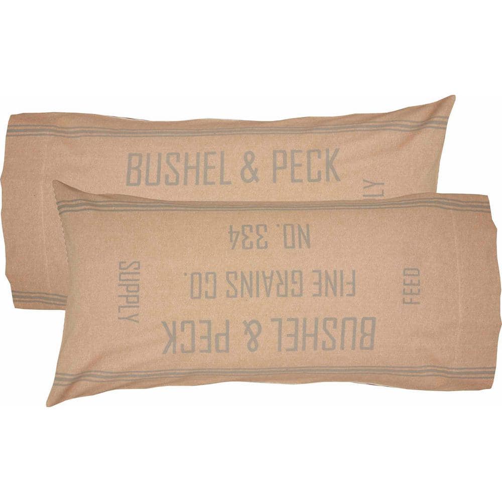 King Size Beige Cotton Farmhouse Pillowcase Set