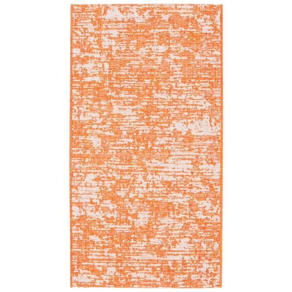 Courtyard Orange/Ivory 2 ft. x 4 ft. Distressed Abstract Indoor/Outdoor Area Rug