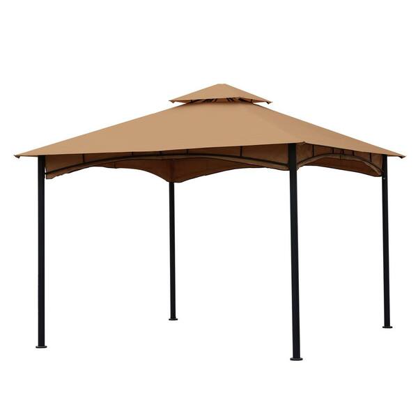 FORCLOVER 11 ft. x 11 ft. Beige Outdoor Patio Square Steel Gazebo ...