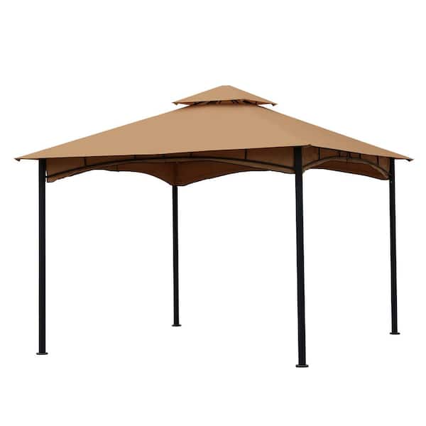 maocao hoom 11 ft. x 11 ft. Beige Square Steel Patio Gazebo Canopy with Double Roof