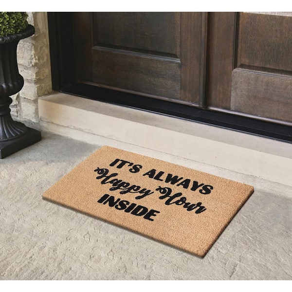 A1HC Happy Hour Black 24 in. x 36 in. Natural Coir Heavy Duty Non Slip PVC Backing Outdoor Welcome Mat