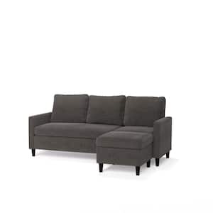 Hudson 76 in. Square Arm 1-Piece Polyester Modular Sectional Sofa in Dark Gray with Removable Cushions