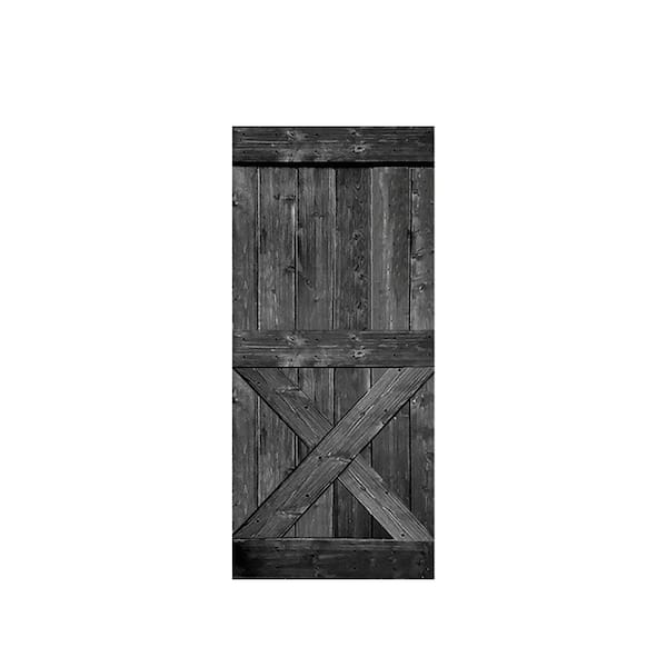 CALHOME 42 in. x 84 in. Mini X Series Metallic Gray Knotty Pine Wood Interior Sliding Barn Door Slab