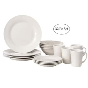 32-Piece Ceramic Dinnerware Set for 8-Person, Mugs, Salad, Dinner Plates, Bowls Sets, Dishwasher Microwave Safe, White