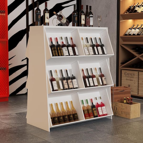 FUFU&GAGA 39.4 in. W White Specialty Wood End Table, Sidetable, Bookcase, Wine Rack, Storage Cabinet with 12-Open Shelves