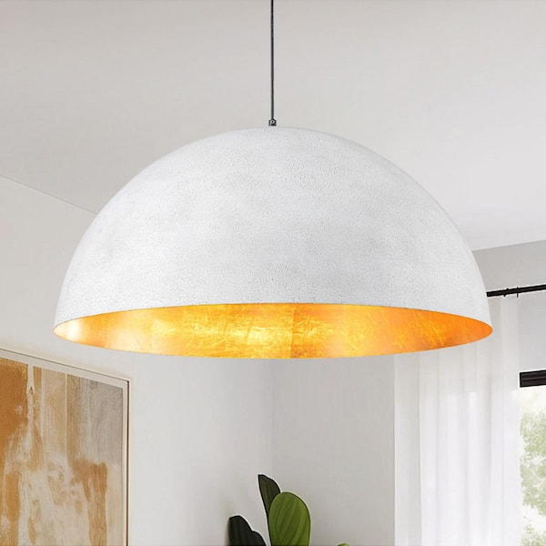 PCover 1-Light 31.5 in Dia White Industrial Oversized Large Metal Dome Pendant