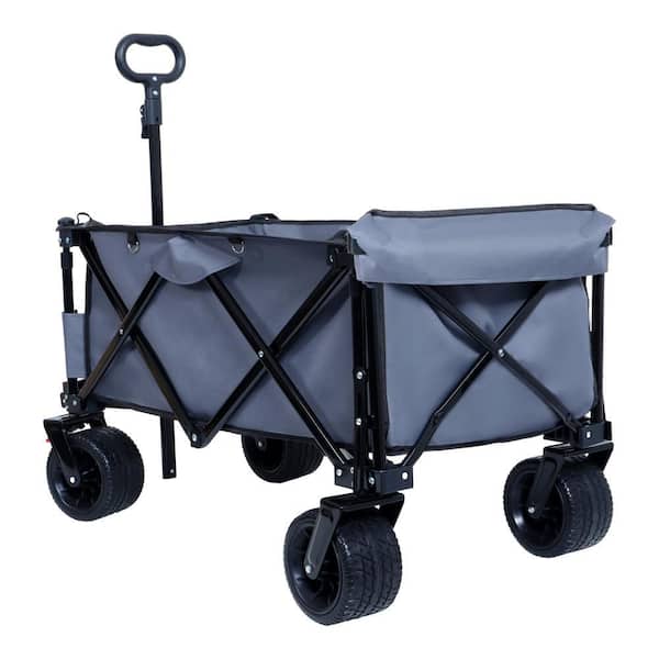 3.81 cu. ft. Fabric Utility Collapsible Folding Wagon Garden Cart, Shopping Beach Cart, Beach Wagon for Outdoor, Gray