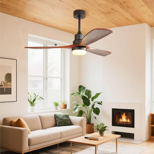 Nimis 52 in. Black Walnut Downrod Standard Ceiling Fan with Integrated LED with Remote Included DC Motor