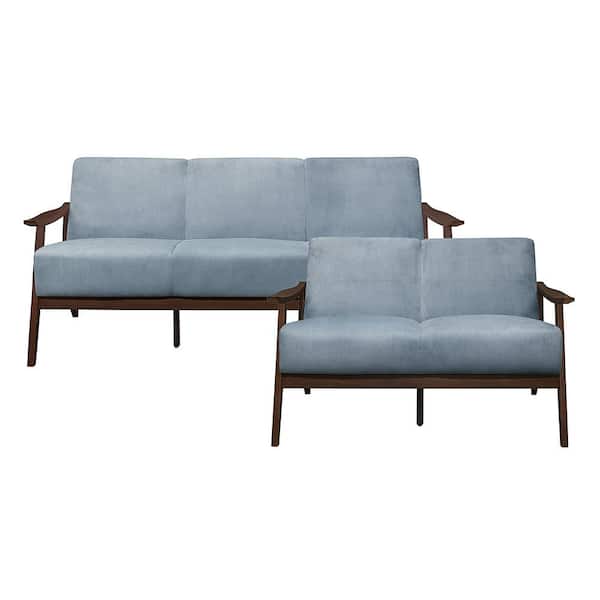 Lazzara Lonita 73 in. W. Straight Arm Velvet Rectangle 2-Piece Living Room Sofa Set in Blue Gray