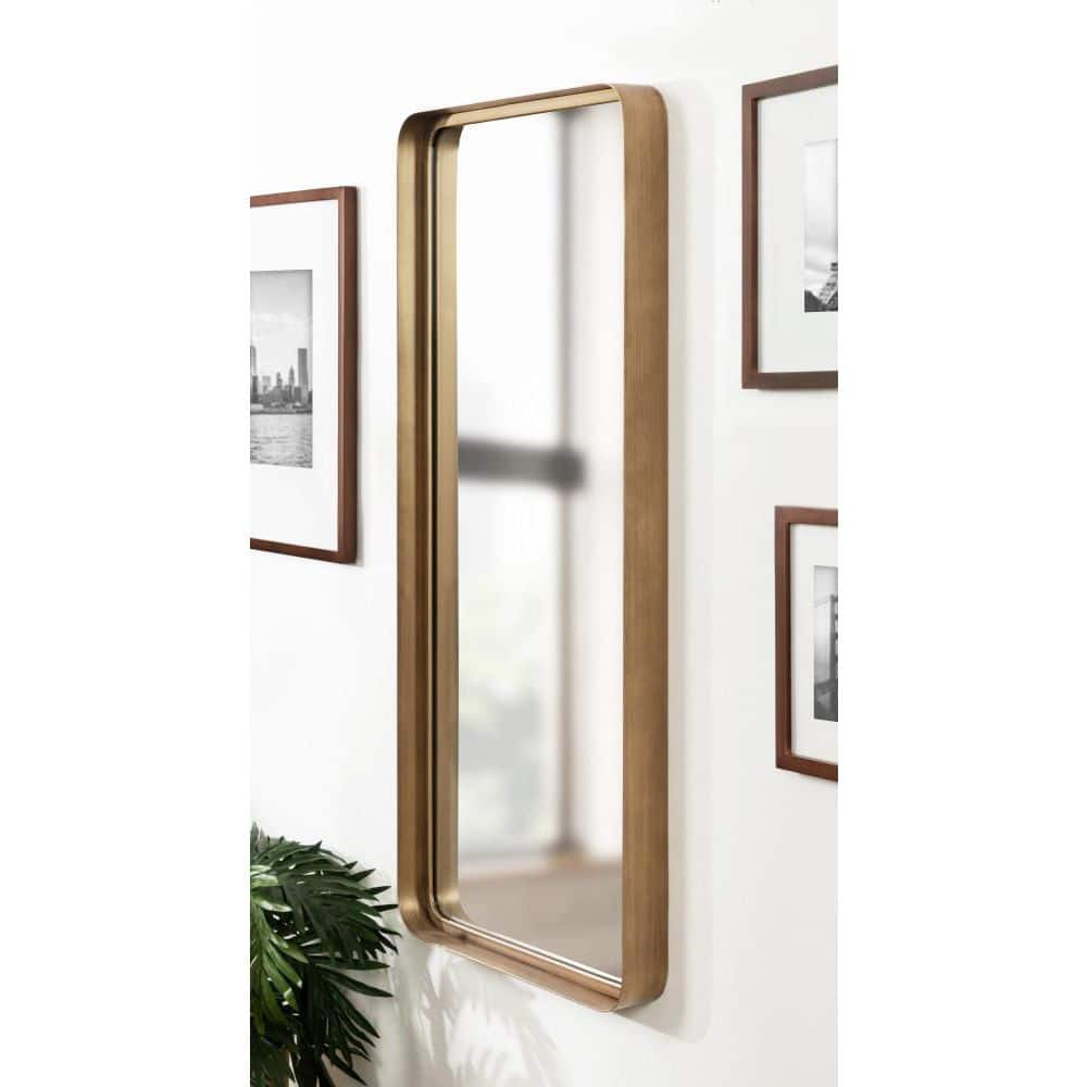 Armenta Antique Gold Soft Rectangle Metal Framed Wall Mirror, 20x42