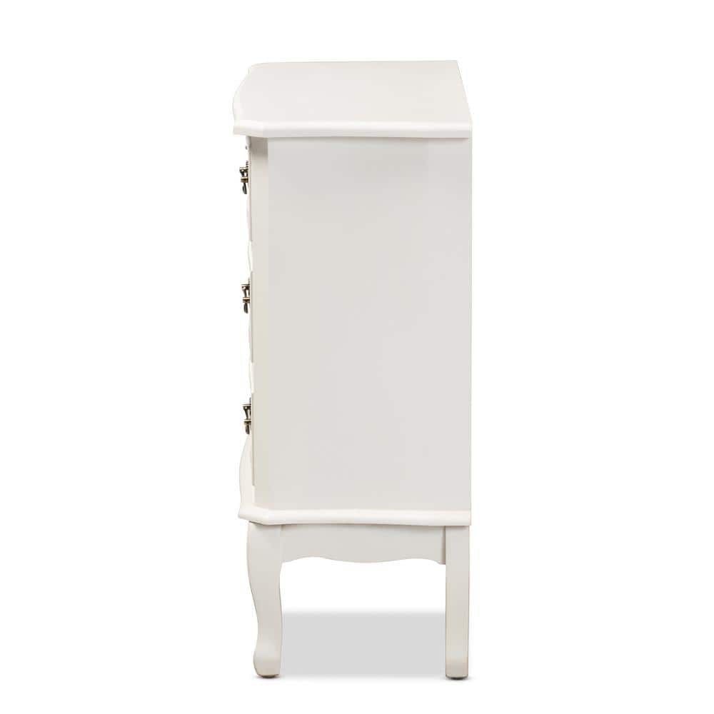 Gabrielle White 3-Drawer Wood Dresser with Brass Handles
