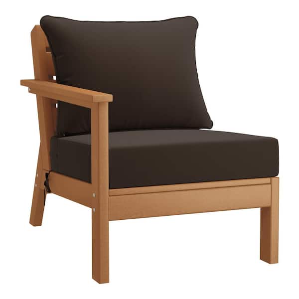 Westin Outdoor Birchwood Outdoor Patio Deep Seating Left Facing Arm HDPE Lounge Chair in Teak with Brown Cushions
