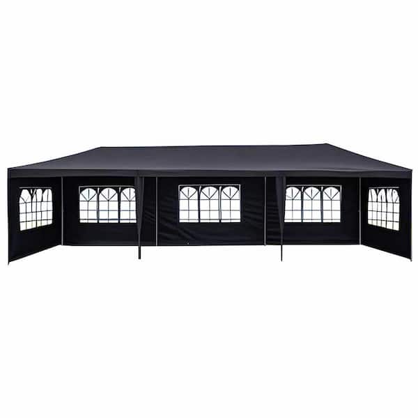10 ft. x 30 ft. Black Wedding Party Canopy Tent Outdoor Gazebo with 8 Removable Sidewalls