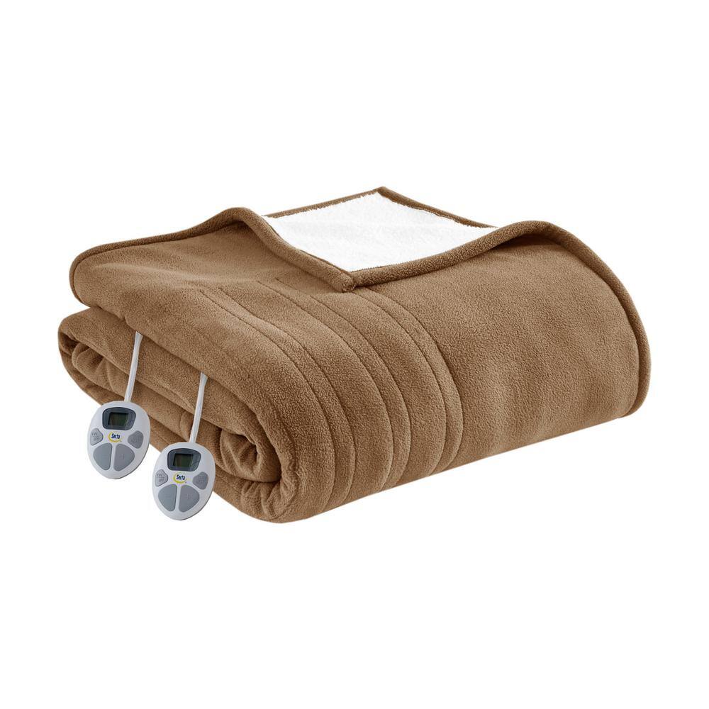 Twin Brown Fleece to Sherpa Reversible Heated Blanket