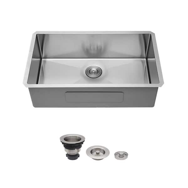 36 in. Undermount Single Bowl 16 Gauge Brushed Nickel Stainless Steel Kitchen Sink with Drain Assembly